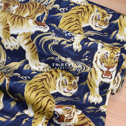Cotton - Tiger Wave Japanese Fabric Navy