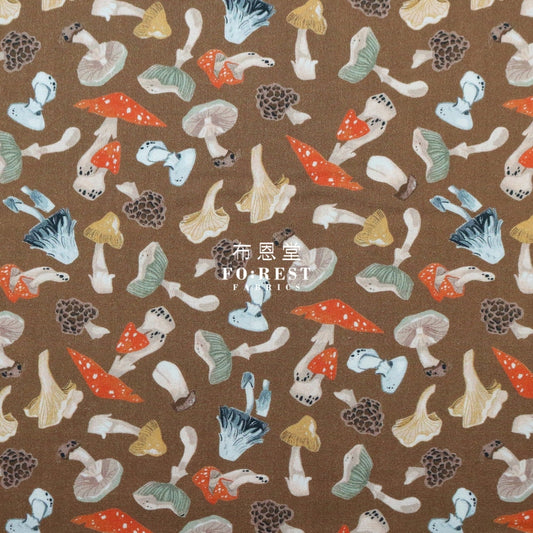 Cotton - Tossed Mushrooms Fabric Brown