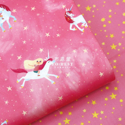 Cotton - Uni the Unicorn Star fabric Pink - FO:REST Fabric 布恩堂Liberty fabrictana lawnjapanese fabricykk zipper