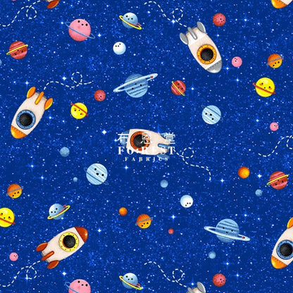 Cotton - Universe Spaceship Fabric Blue
