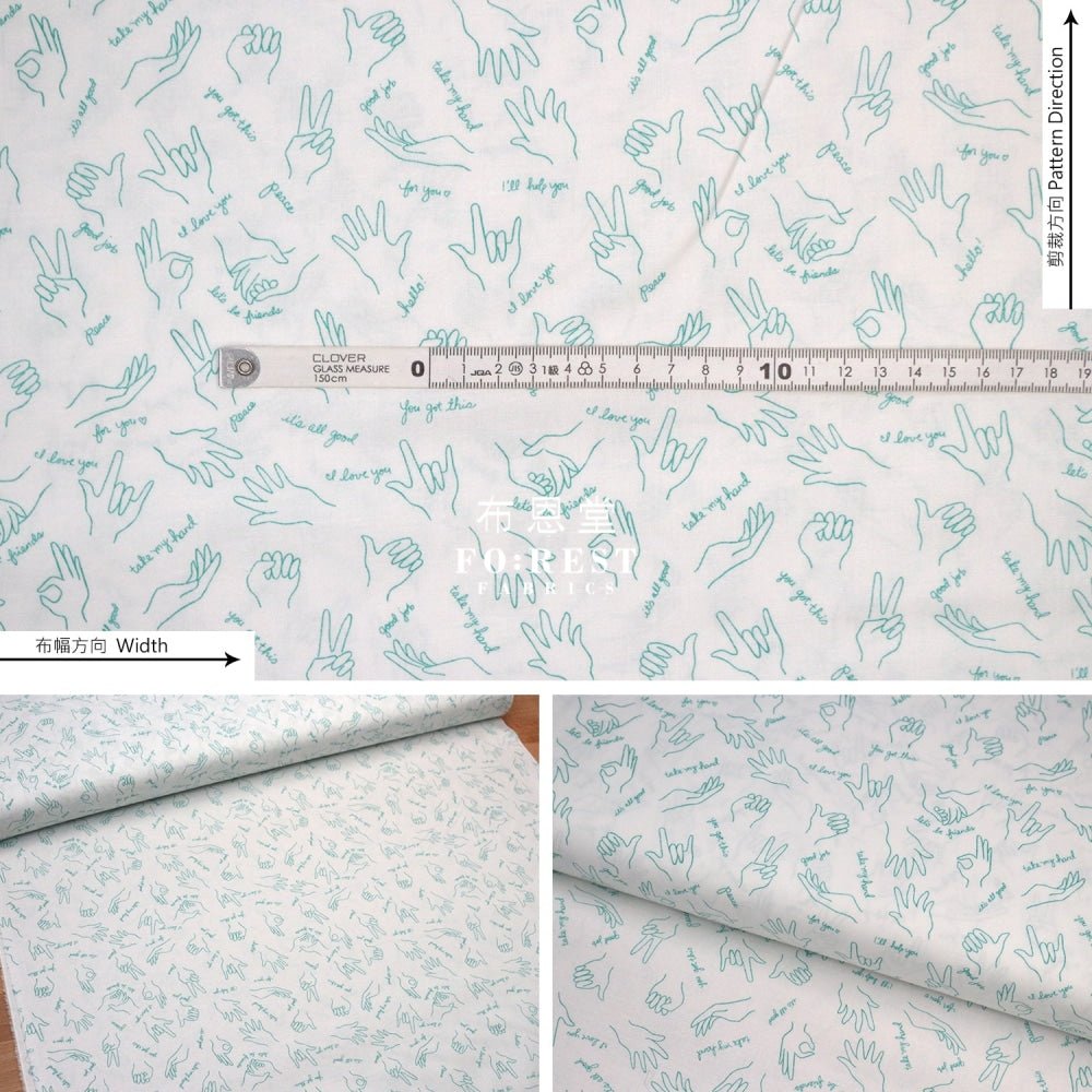 cotton - Wonderful World Helping Hands fabric Aqua - FO:REST Fabric 布恩堂Liberty fabrictana lawnjapanese fabricykk zipper