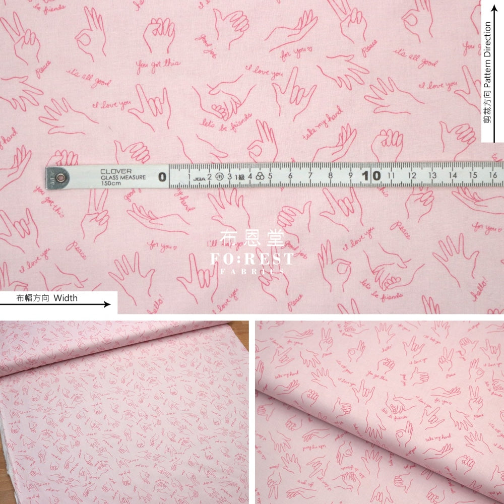 Cotton - Wonderful World Helping Hands Fabric Pink