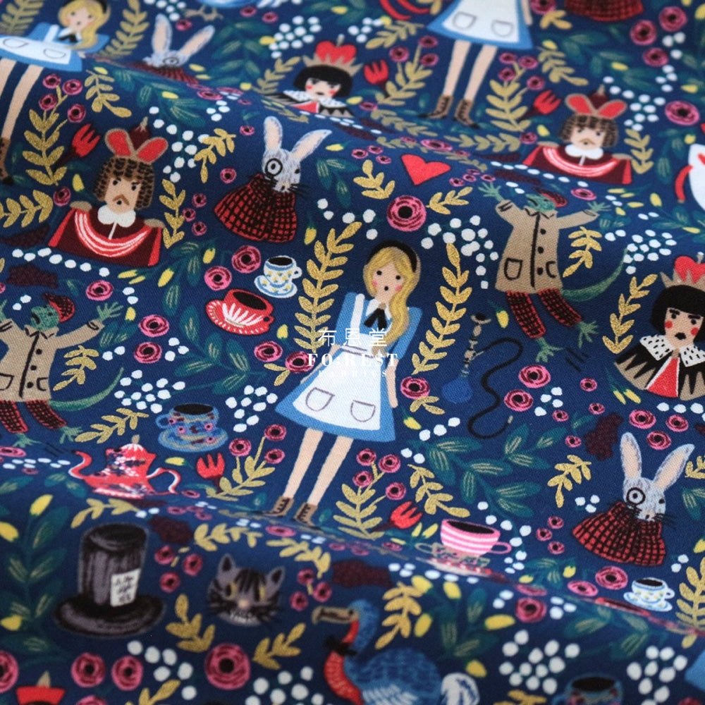 cotton - Wonderland ALICE fabric NAVY - FO:REST Fabric 布恩堂Liberty fabrictana lawnjapanese fabricykk zipper