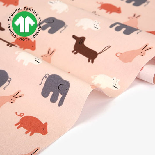 Dailylike - Organic cotton - Yaar animal fabric Pink - FO:REST Fabric 布恩堂Liberty fabrictana lawnjapanese fabricykk zipper