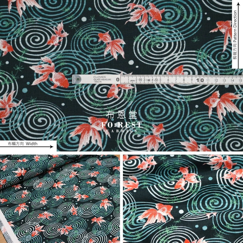 dobby - Goldfish fabric Green - FO:REST Fabric 布恩堂Liberty fabrictana lawnjapanese fabricykk zipper