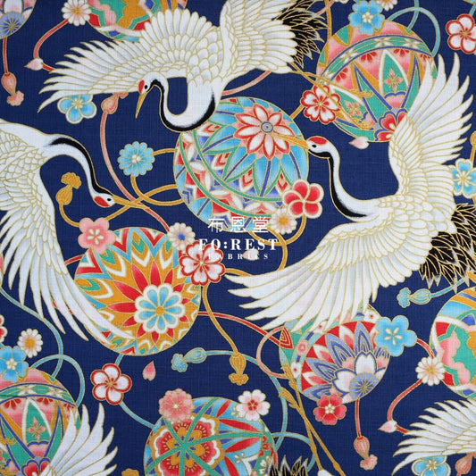 Dobby - Japanese Crane Birds Fabric Blue