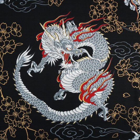 Dobby - Japanese Dragon Fabric Black