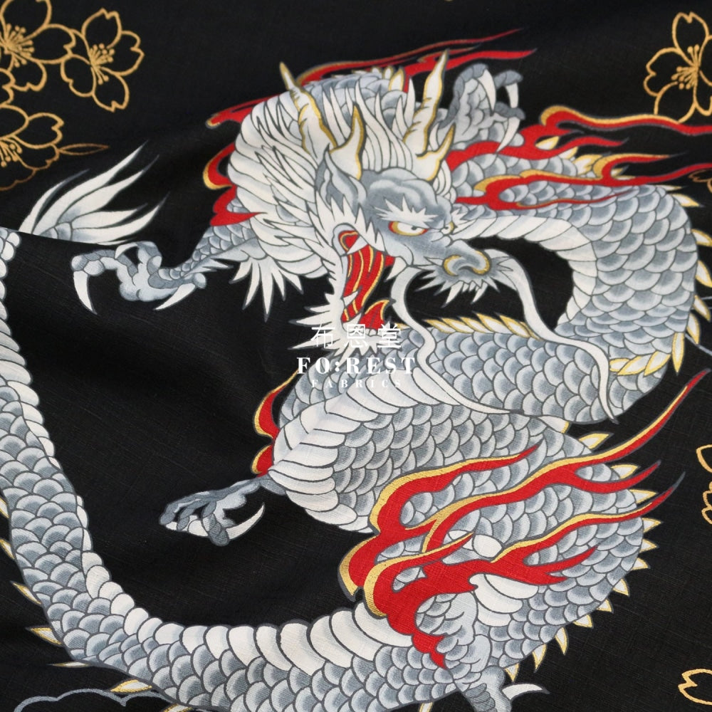 Dobby - Japanese Dragon Fabric Black