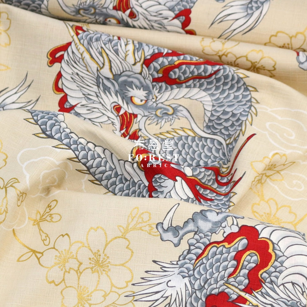 Dobby - Japanese Dragon Fabric Natural