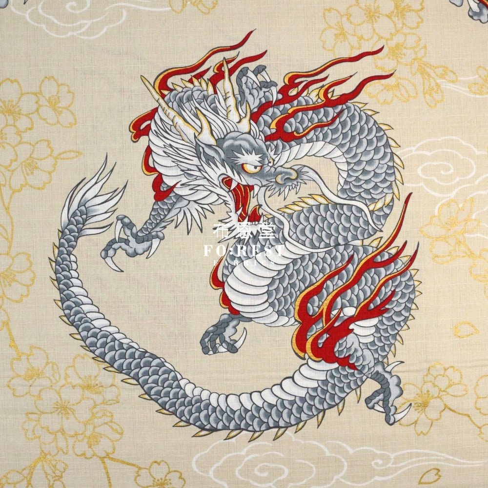 dobby - Japanese Dragon fabric Natural - FO:REST Fabric 布恩堂Liberty fabrictana lawnjapanese fabricykk zipper