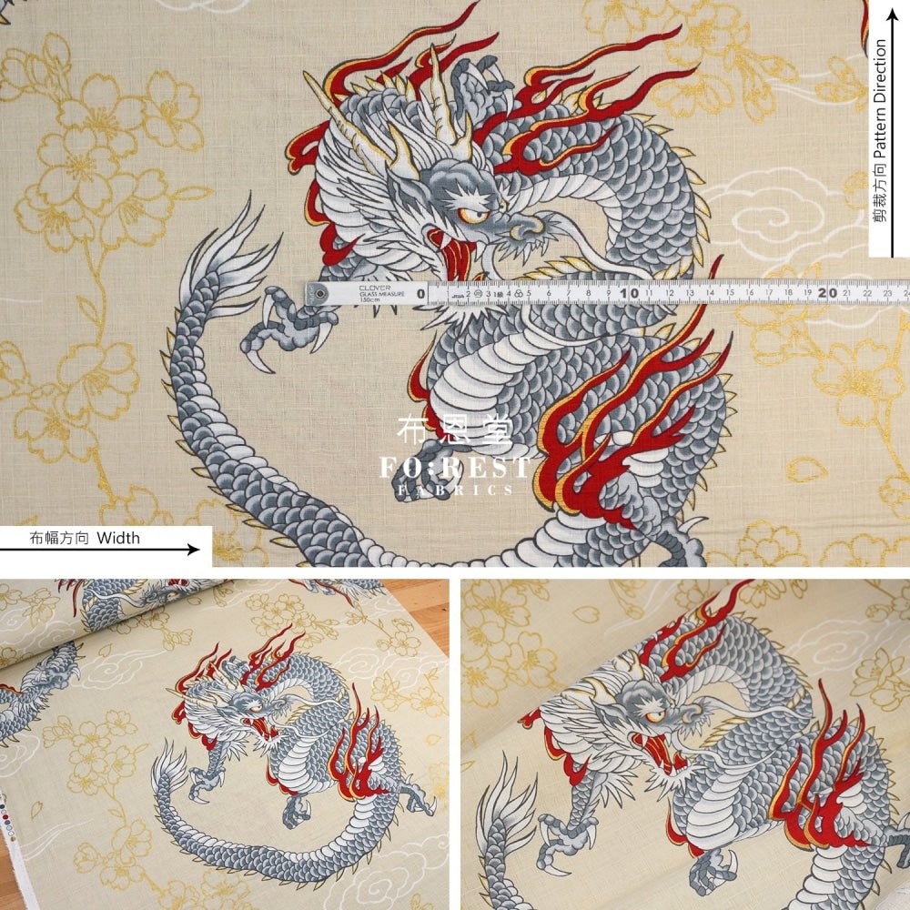 dobby - Japanese Dragon fabric Natural - FO:REST Fabric 布恩堂Liberty fabrictana lawnjapanese fabricykk zipper