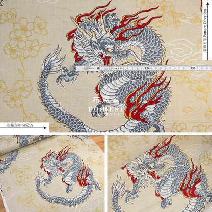 dobby - Japanese Dragon fabric Natural - FO:REST Fabric 布恩堂Liberty fabrictana lawnjapanese fabricykk zipper
