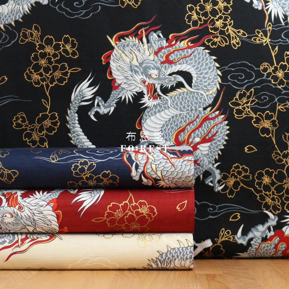 dobby - Japanese Dragon fabric NAVY - FO:REST Fabric 布恩堂Liberty fabrictana lawnjapanese fabricykk zipper