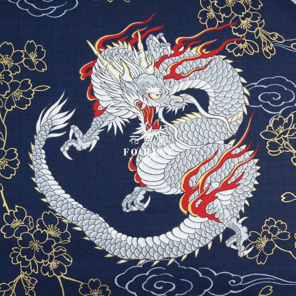 dobby - Japanese Dragon fabric NAVY - FO:REST Fabric 布恩堂Liberty fabrictana lawnjapanese fabricykk zipper