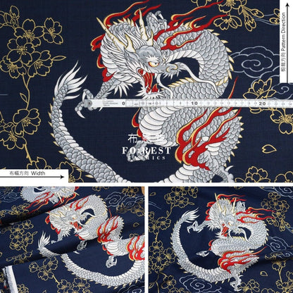 dobby - Japanese Dragon fabric NAVY - FO:REST Fabric 布恩堂Liberty fabrictana lawnjapanese fabricykk zipper