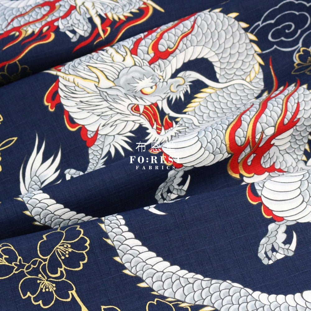 dobby - Japanese Dragon fabric NAVY - FO:REST Fabric 布恩堂Liberty fabrictana lawnjapanese fabricykk zipper