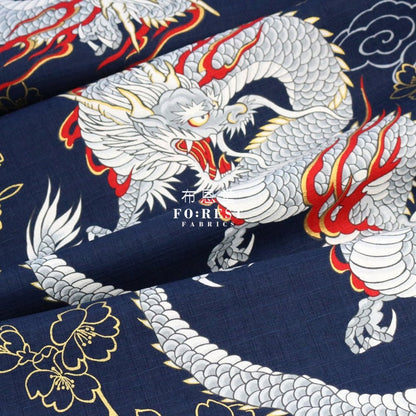 dobby - Japanese Dragon fabric NAVY - FO:REST Fabric 布恩堂Liberty fabrictana lawnjapanese fabricykk zipper