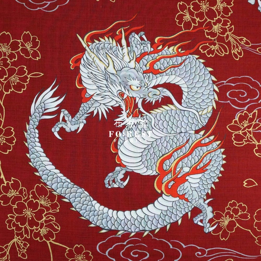 dobby - Japanese Dragon fabric RED - FO:REST Fabric 布恩堂Liberty fabrictana lawnjapanese fabricykk zipper