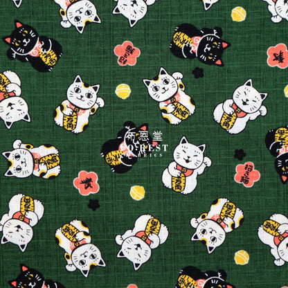 Dobby - Lucky Cats Fabric Darkgreen