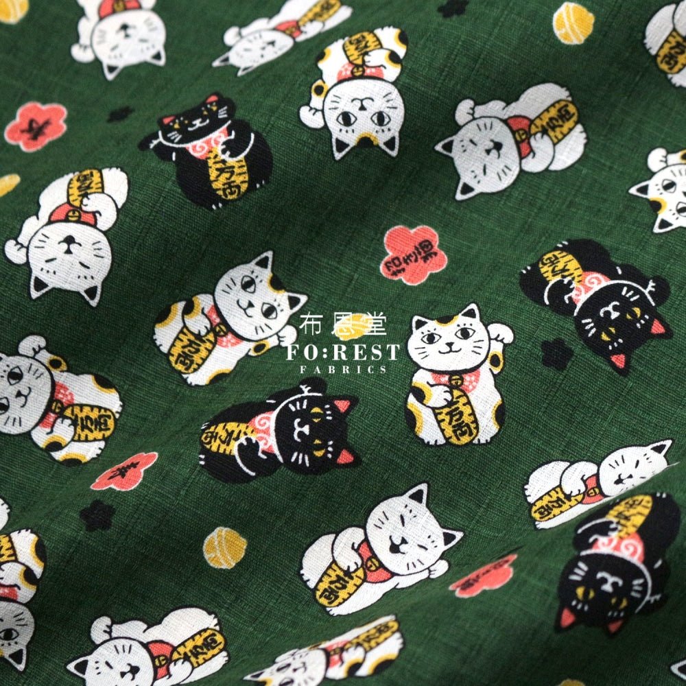 dobby - Lucky Cats fabric DarkGreen - FO:REST Fabric 布恩堂Liberty fabrictana lawnjapanese fabricykk zipper