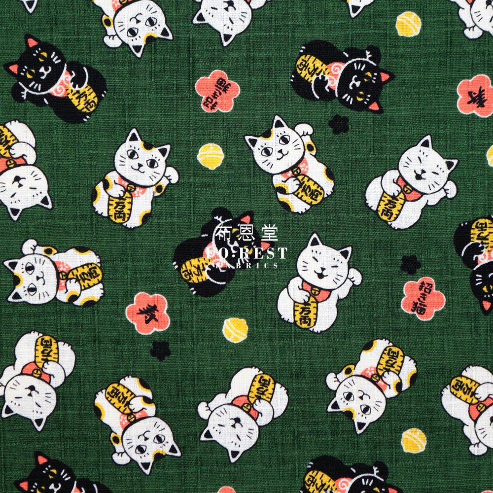 dobby - Lucky Cats fabric DarkGreen - FO:REST Fabric 布恩堂Liberty fabrictana lawnjapanese fabricykk zipper