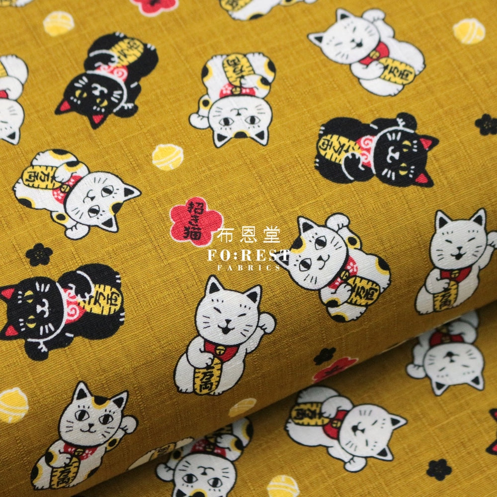 Dobby - Lucky Cats Fabric Mustard