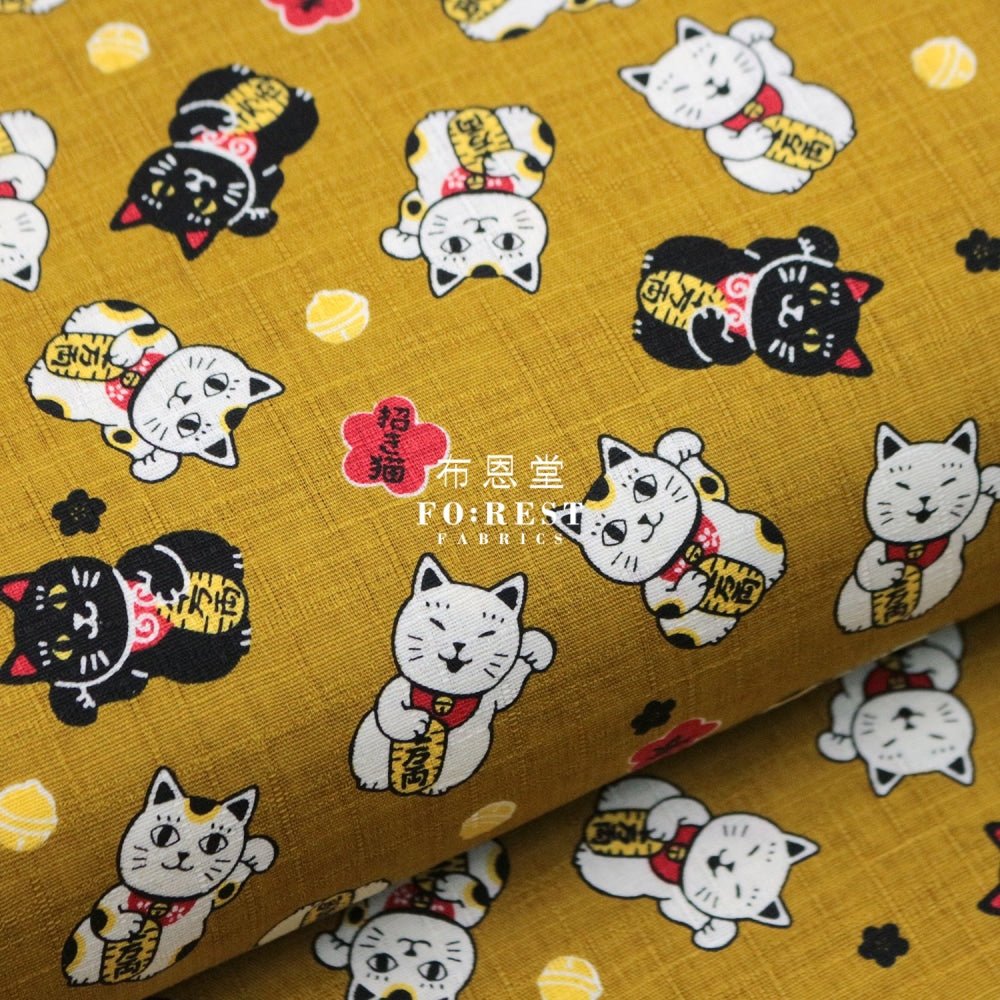 dobby - Lucky Cats fabric Mustard - FO:REST Fabric 布恩堂Liberty fabrictana lawnjapanese fabricykk zipper