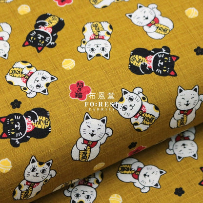 dobby - Lucky Cats fabric Mustard - FO:REST Fabric 布恩堂Liberty fabrictana lawnjapanese fabricykk zipper