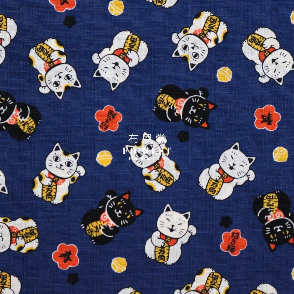 dobby - Lucky Cats fabric Navy - FO:REST Fabric 布恩堂Liberty fabrictana lawnjapanese fabricykk zipper