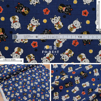 dobby - Lucky Cats fabric Navy - FO:REST Fabric 布恩堂Liberty fabrictana lawnjapanese fabricykk zipper
