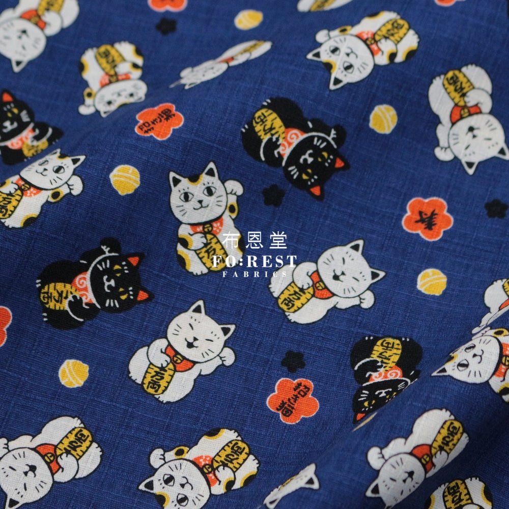 dobby - Lucky Cats fabric Navy - FO:REST Fabric 布恩堂Liberty fabrictana lawnjapanese fabricykk zipper