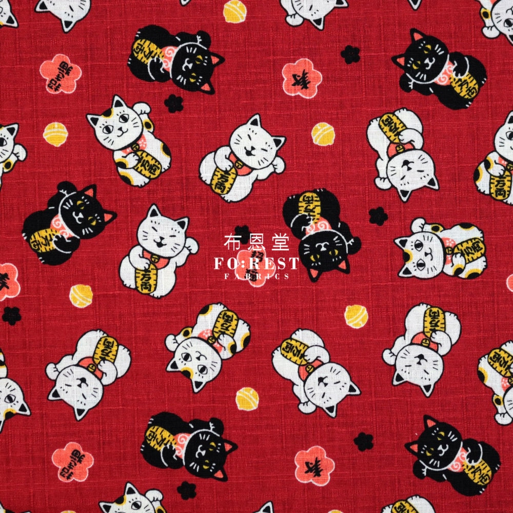 Dobby - Lucky Cats Fabric Red