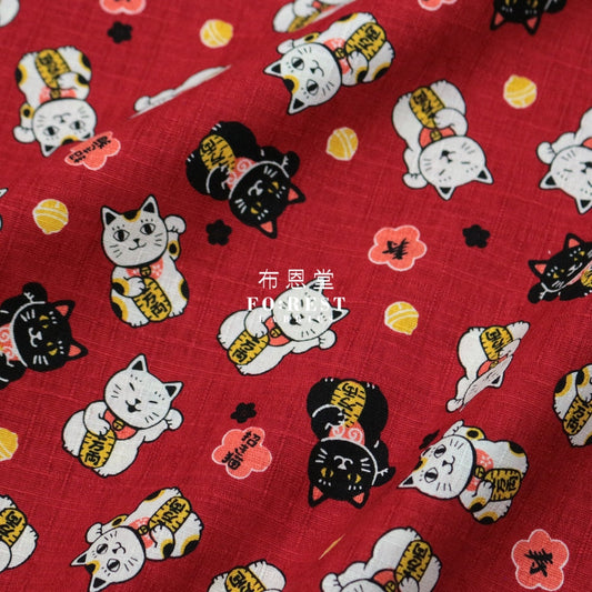Dobby - Lucky Cats Fabric Red