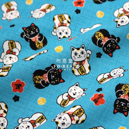 dobby - Lucky Cats fabric SKY - FO:REST Fabric 布恩堂Liberty fabrictana lawnjapanese fabricykk zipper