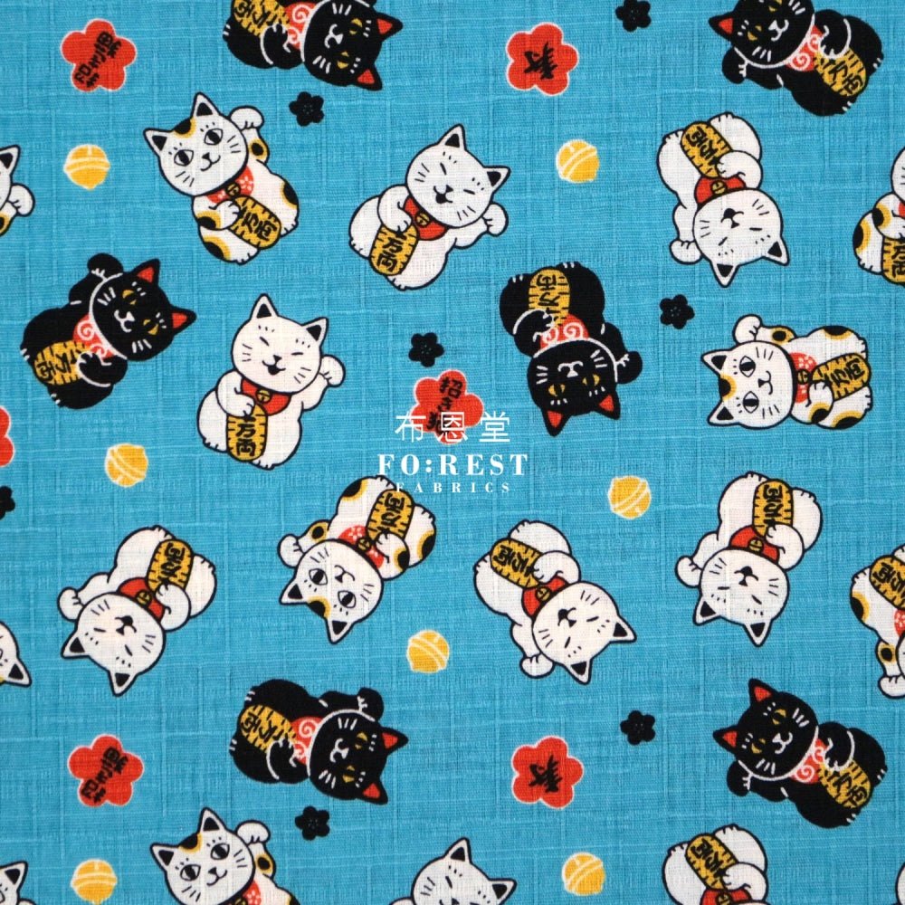 dobby - Lucky Cats fabric SKY - FO:REST Fabric 布恩堂Liberty fabrictana lawnjapanese fabricykk zipper
