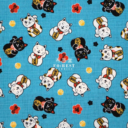 dobby - Lucky Cats fabric SKY - FO:REST Fabric 布恩堂Liberty fabrictana lawnjapanese fabricykk zipper