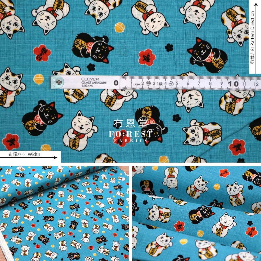 dobby - Lucky Cats fabric SKY - FO:REST Fabric 布恩堂Liberty fabrictana lawnjapanese fabricykk zipper
