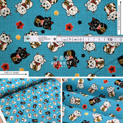dobby - Lucky Cats fabric SKY - FO:REST Fabric 布恩堂Liberty fabrictana lawnjapanese fabricykk zipper