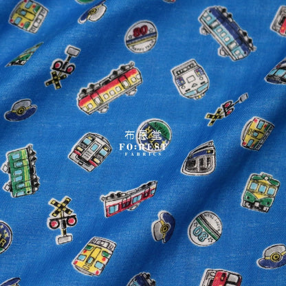 Double gauze - JR Train Car fabric Blue - FO:REST Fabric 布恩堂Liberty fabrictana lawnjapanese fabricykk zipper