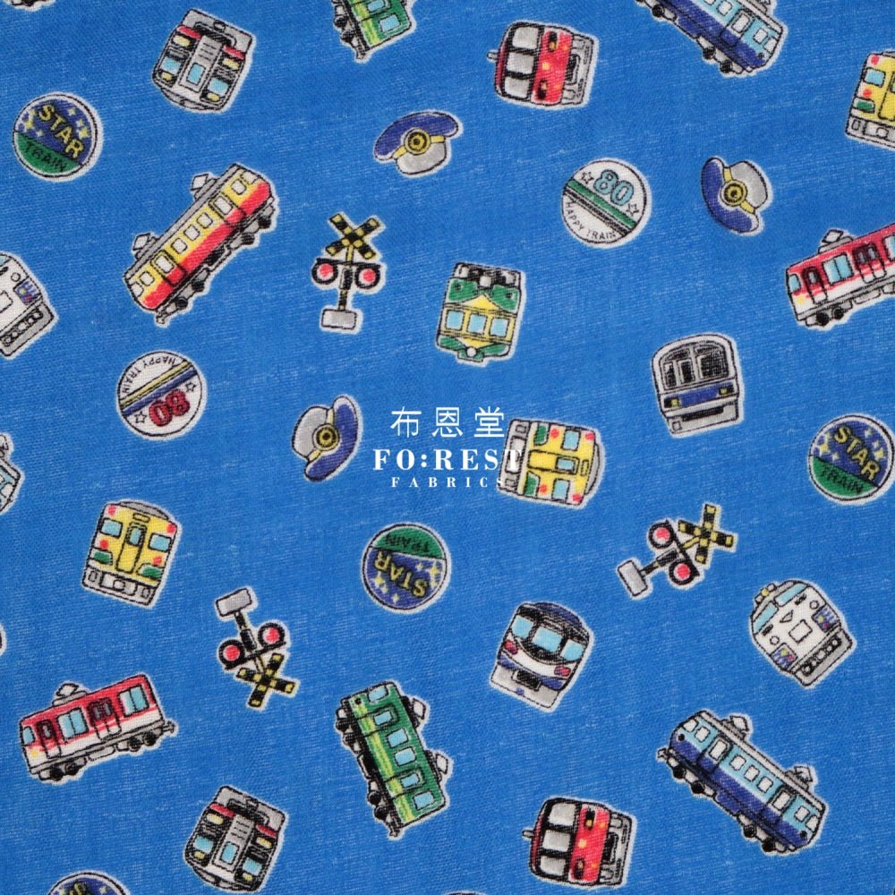 Double gauze - JR Train Car fabric Blue - FO:REST Fabric 布恩堂Liberty fabrictana lawnjapanese fabricykk zipper