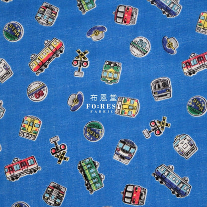 Double gauze - JR Train Car fabric Blue - FO:REST Fabric 布恩堂Liberty fabrictana lawnjapanese fabricykk zipper