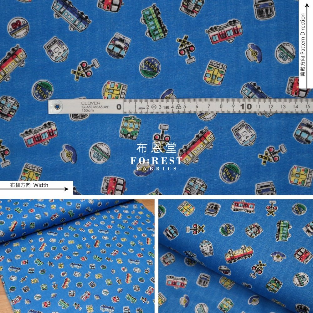 Double gauze - JR Train Car fabric Blue - FO:REST Fabric 布恩堂Liberty fabrictana lawnjapanese fabricykk zipper