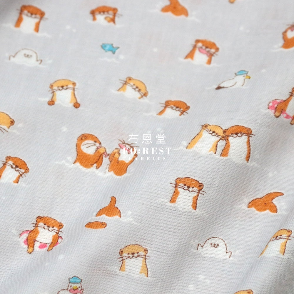 Double Gauze - Otters Fabric Gray Double