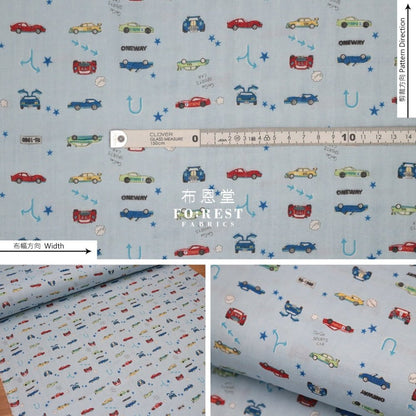 Double gauze - Racing cars fabric LT.Blue - FO:REST Fabric 布恩堂Liberty fabrictana lawnjapanese fabricykk zipper