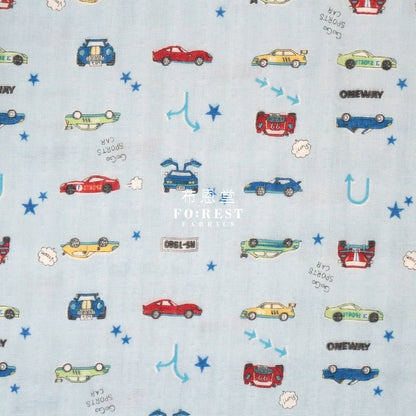 Double gauze - Racing cars fabric LT.Blue - FO:REST Fabric 布恩堂Liberty fabrictana lawnjapanese fabricykk zipper