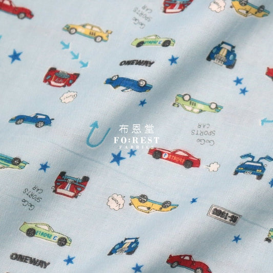 Double gauze - Racing cars fabric LT.Blue - FO:REST Fabric 布恩堂Liberty fabrictana lawnjapanese fabricykk zipper