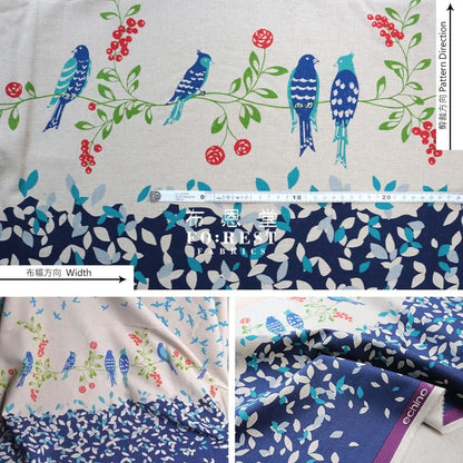 echino - cotton linen - Bird Song Navy - FO:REST Fabric 布恩堂Liberty fabrictana lawnjapanese fabricykk zipper