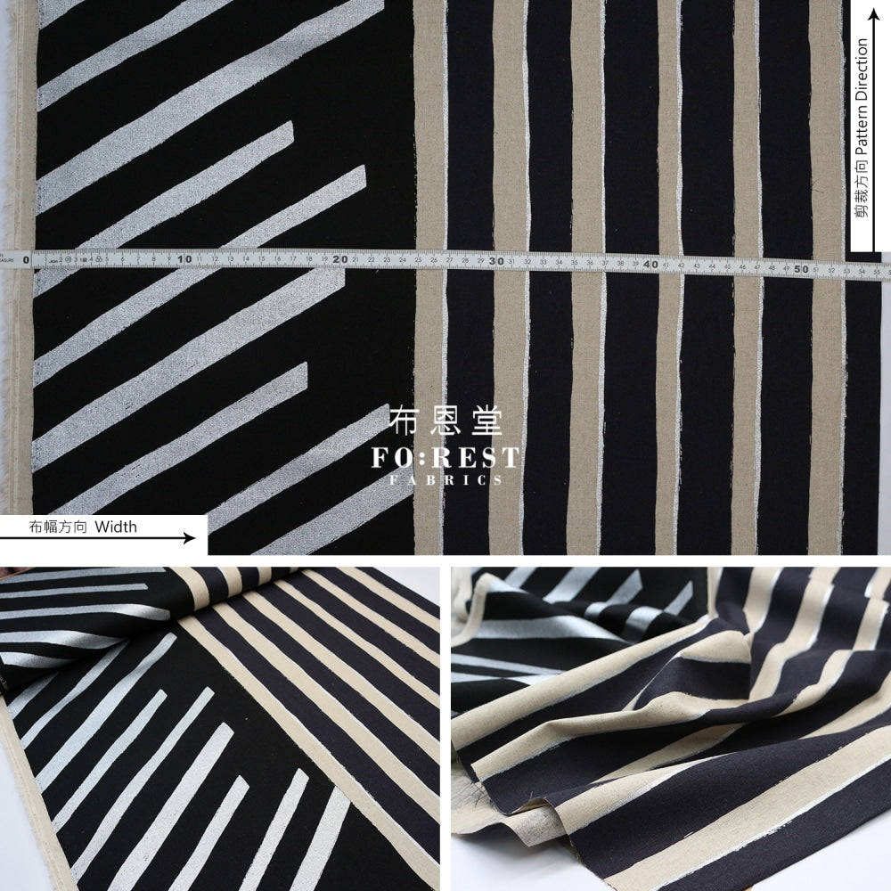 Echino - Cotton Linen Framework Flow Black Fabric