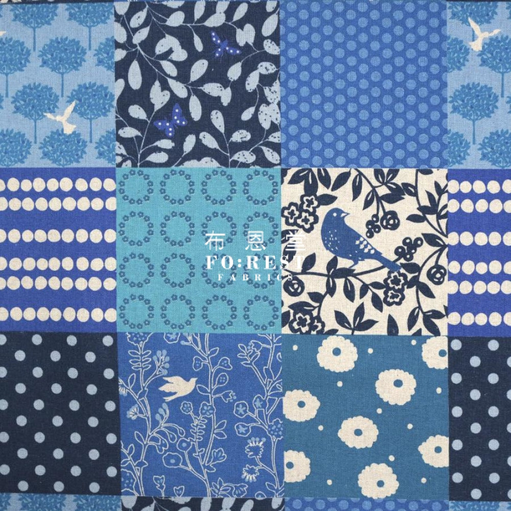 Echino - Cotton Linen Story Blue Fabric