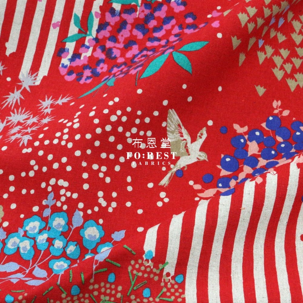 echino - cotton linen - View Red fabric - FO:REST Fabric 布恩堂Liberty fabrictana lawnjapanese fabricykk zipper